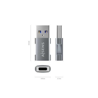 AISENS - Mini Adaptador USB 3.2 GEN2 10G 3A  Tipo USB-C/H-A/M  Gris