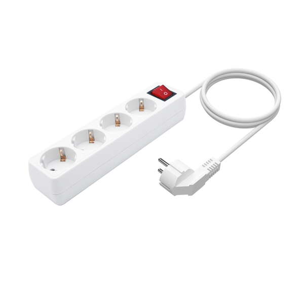 AISENS - Base Multiple 4 Tomas con Interruptor con Cable 3×1.5mm2  Blanco  1.4 m