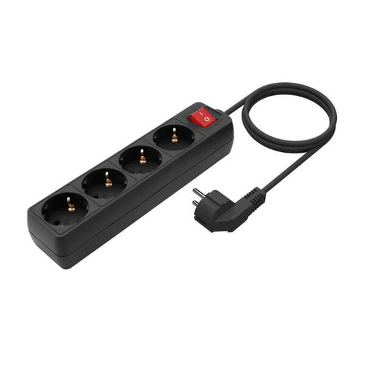 AISENS - Base Multiple 4 Tomas con Interruptor con Cable 3×1.5mm2  Negro  1.4 m