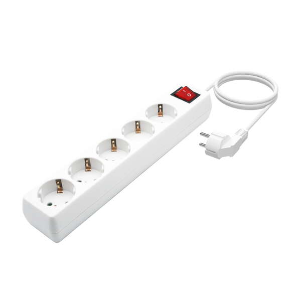 AISENS - Base Multiple 5 Tomas con Interruptor con Cable 3×1.5mm2  Blanco  1.4 m