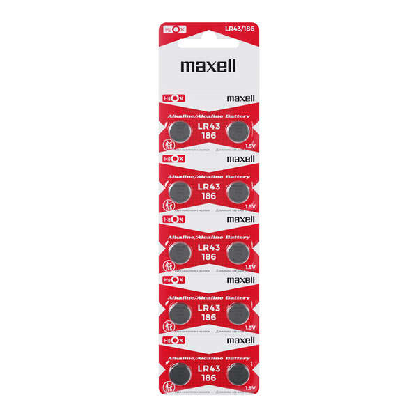 Maxell Pack de 10 Pilas Alcalinas de Boton LR43 1.5V 1 pieza(s)