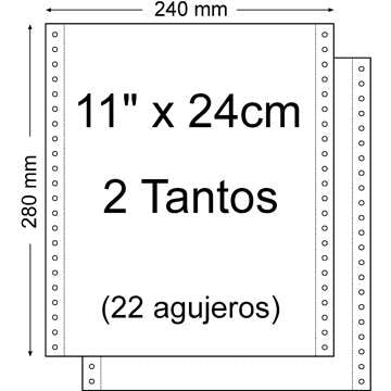 Papel Continuo 11" x 240mm - Juego de 2 Tantos - Envase de 1.500 Unidades - Color Blanco 1 pieza(s)