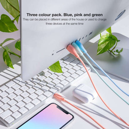 Nanocable Pack de 3 Cables USB-A Macho a Lightning Macho - Longitud 1m - Colores Pastel Rosa, Verde y Azul 1 pieza(s)