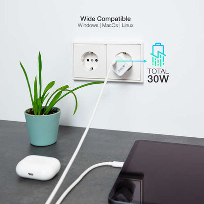 TooQ - Cargador de Pared GAN USB-C/PD 30W  Blanco