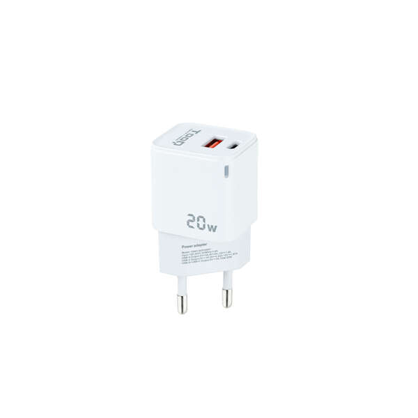 Tooq Cargador de Pared USB-C/PD + USB-A/QC 20W - Color Blanco 1 pieza(s)