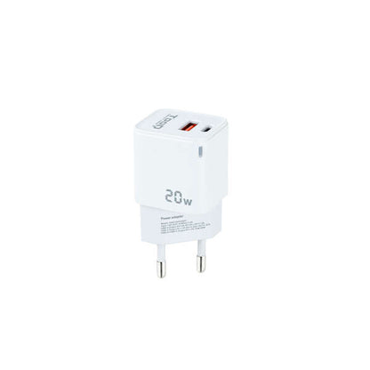 Tooq Cargador de Pared USB-C/PD + USB-A/QC 20W - Color Blanco 1 pieza(s)