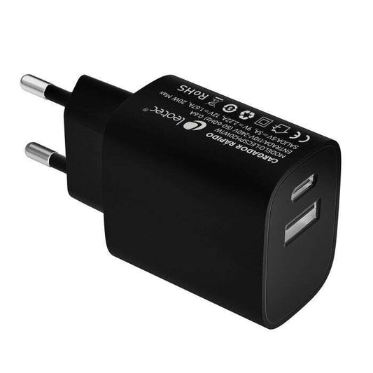 Leotec - Cargador 20W 1xUSB-C PD + 1x USB-A Negro