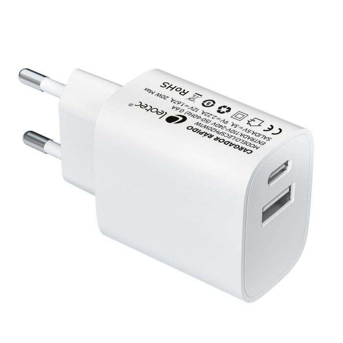 Leotec Cargador Universal Carga Rapida 1xUSB-C PD + 1x USB-A 20W 1 pieza(s)