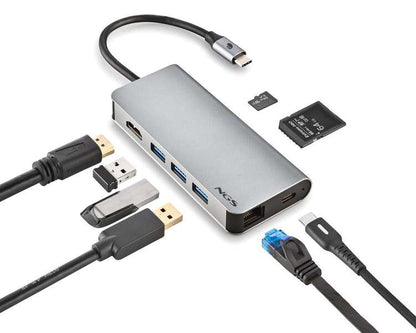 NGS Wonder Dock 8 en 1 Hub USB-C - 3x USB 3.0, 1x USB-C PD 60W, 1x HDMI, 1x RJ-45, Ranura SD 40 Mbps y Ranura TF 40 Mbps - Admite Resoluciones Maximas de 4K a 30 Hz 1 pieza(s)