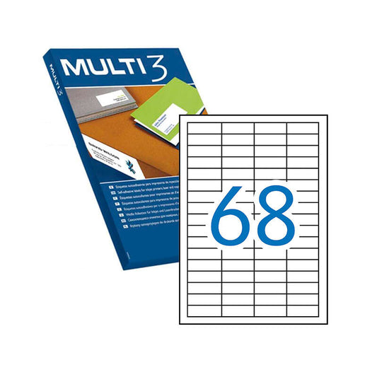 Multi3 Pack de 34.000 Etiquetas Blancas Cantos Rectos Tamaño 48.5X16.9mm con Adhesivo Permanente para Multiples Usos 1 pieza(s)