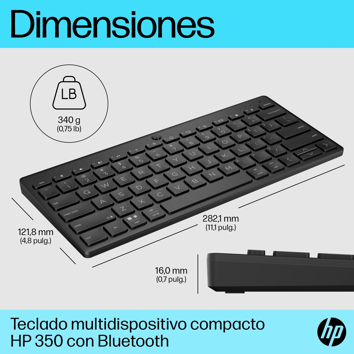 HP - Teclado multidispositivo compacto 350 con Bluetooth