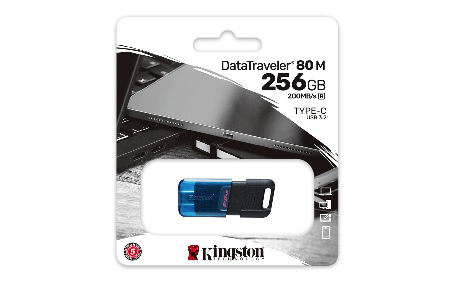 Kingston Technology - DataTraveler 80 M unidad flash USB 256 GB USB Tipo C 3.2 Gen 1 (3.1 Gen 1) Negro  Azul