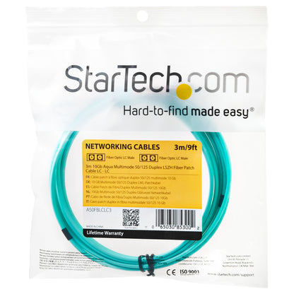 StarTech.com - Cable de 3m de Fibra Óptica Multimodo OM3 LC a LC UPC - Full Duplex 50/125µm - para Redes de 100G - LOMMF/VCSEL - Pérdida Baja al Insertar <0.3dB - Cable LSZH