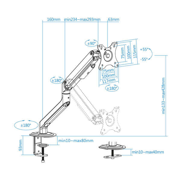 TooQ - DB4032TNR-G soporte para monitor 81 3 cm (32") Abrazadera/Atornillado Negro