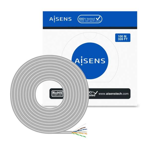 AISENS - Cable de Red RJ45 Cat.6 UTP Rigido AWG23 CCA (aleacion)  Gris  100 m