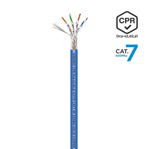 AISENS - Cable de Red RJ45 LSZH CPR Dca CAT.7 600 MHZ S/FTP AWG23  Azul  100 m