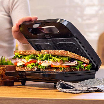 Cecotec Rock?nToast 3 in 1 Sandwichera 800W - Capacidad para 2 Sandwiches - 3 Placas Intercambiables con Revestimiento de Piedra RockStone - Acabados en Acero Inoxidable 1 pieza(s)