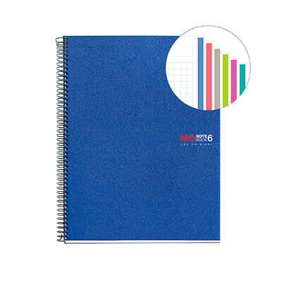 Miquel Rius Notebook6 Cuaderno de Espiral Formato A4 - 150 Hojas de 70gr Microperforadas con 2 Taladros - Cubiertas de Polipropileno - Cuadricula 5x5 - Color Azul 1 pieza(s)