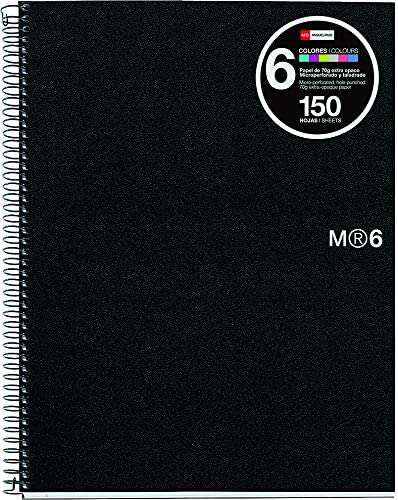 Miquel Rius Notebook6 Cuaderno de Espiral Formato A4 Horizontal 7mm - 150 Hojas de 70gr Microperforadas con 4 Taladros - Cubiertas de Polipropileno - Color Negro 1 pieza(s)