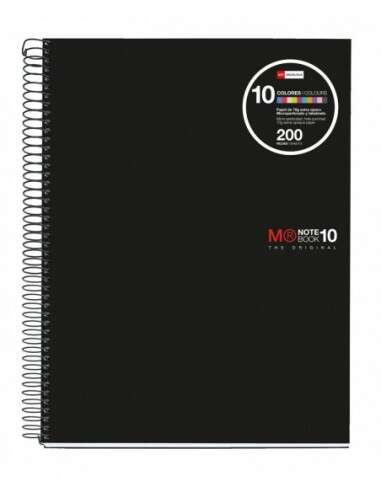 Miquel Rius Notebook10 Cuaderno de Espiral Formato A4 - 200 Hojas de 70gr Microperforadas con 4 Taladros - Cubiertas de Polipropileno - Cuadricula 5x5 - Color Negro 5 pieza(s)