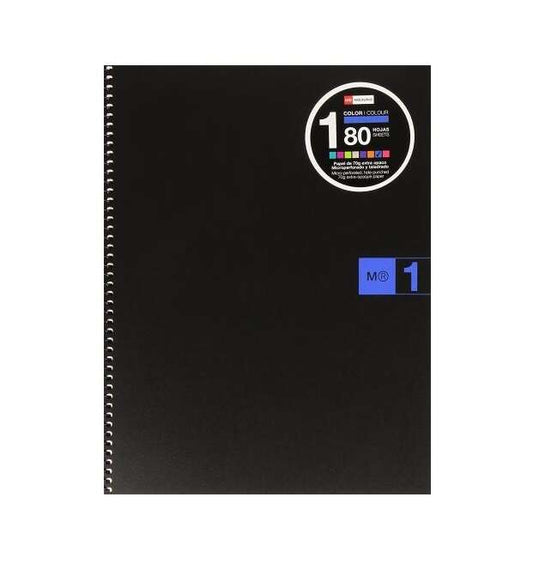 Miquel Rius Notebook1 Cuaderno de Espiral Formato A4 - 80 Hojas Microperforadas con 4 Taladros - Cuadricula 5x5 - Banda de las Hojas Azul - Cubiertas de Polipropileno - Color Negro 5 pieza(s)