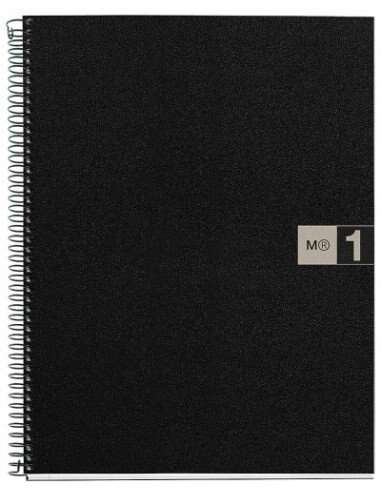 Miquel Rius Notebook1 Cuaderno de Espiral Formato A4 - 80 Hojas Microperforadas con 4 Taladros - Cuadricula 5x5 - Banda de las Hojas Gris - Cubiertas de Polipropileno - Color Negro 5 pieza(s)