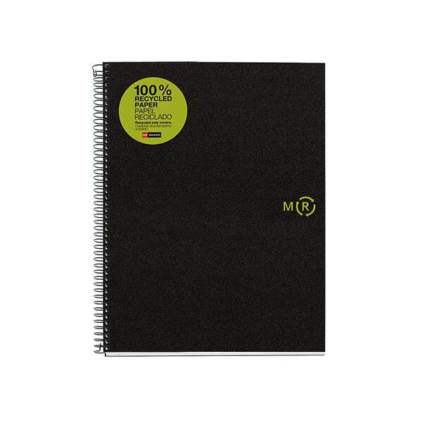 Miquel Rius Notebook4 Eco Cuaderno de Espiral Formato A5 - Papel 100% Recuperado Post-Consumo - 120 Hojas de 80gr Microperforadas con 2 Taladros - Cubiertas de Polipropileno Reciclado - Cuadricula 5x5 - Color Negro 5 pieza(s)