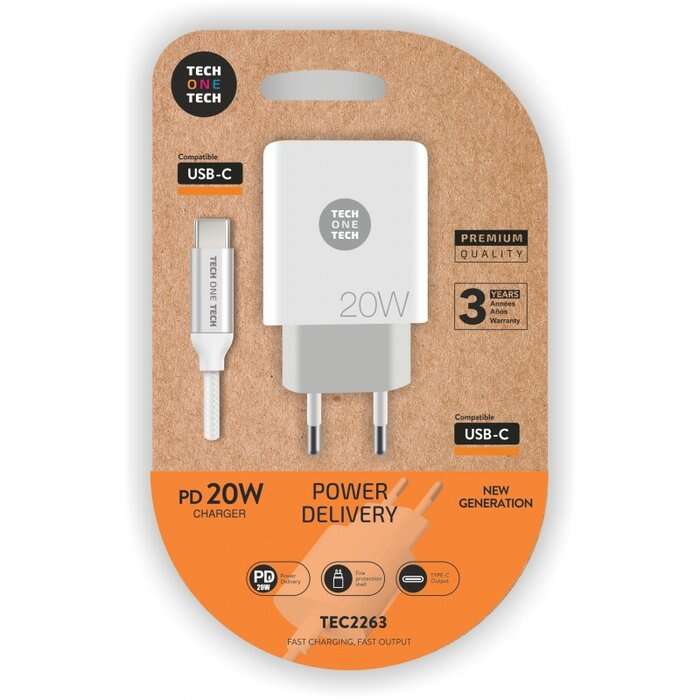 TECH ONE TECH - CARGADOR TECHONE DOBLE + CABLE USB-C-USB