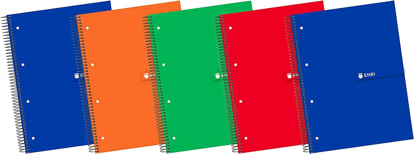 Enri Plus Cuaderno Espiral Formato A4+ Cuadriculado 5x5mm - 120 Hojas + 40 Gratis Microperforadas - Cubierta Extradura - Colores Surtidos 5 pieza(s)