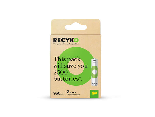 GP ReCyko Pack de 2 Pilas Recargables 950mAh AAA 1.2V - Precargadas - Ciclo de Vida: Hasta 1.000 Veces 1 pieza(s)