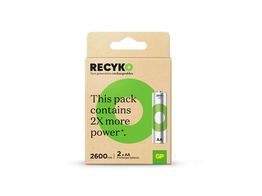 GP ReCyko Pack de 2 Pilas Recargables 2600mAh AA 1.2V - Precargadas - Ciclo de Vida: Hasta 1.000 Veces 1 pieza(s)