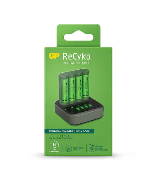 GP ReCyko B421 Dock Pack de Cargador Everyday USB 4 Espacios + Base de Carga + 4 Pilas Recargables 2100mAh AA 1 pieza(s)