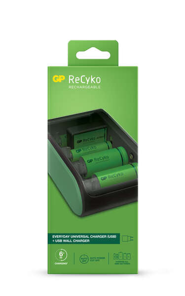 GP ReCyko Cargador USB Universal - Carga Pilas: AA, AAA, C, D y 9V 1 pieza(s)