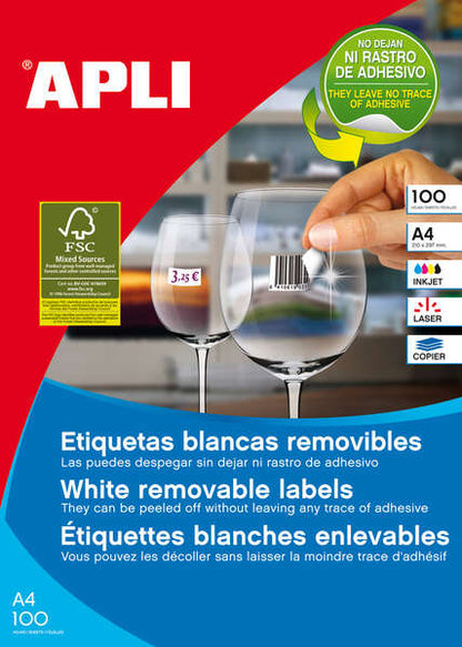 Apli Pack de 2.400 Etiquetas Blancas Cantos Rectos 64.6 x 33.8mm - Adhesivo Removible - Aptas para Impresora y Fotocopiadora 1 pieza(s)