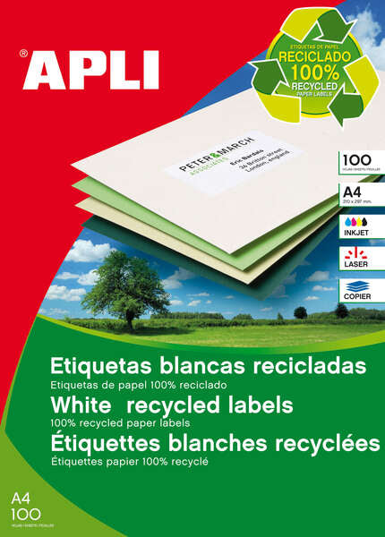 Apli Etiquetas Blancas Permanentes Recicladas 70.0 x 25.4mm 100 Hojas 1 pieza(s)