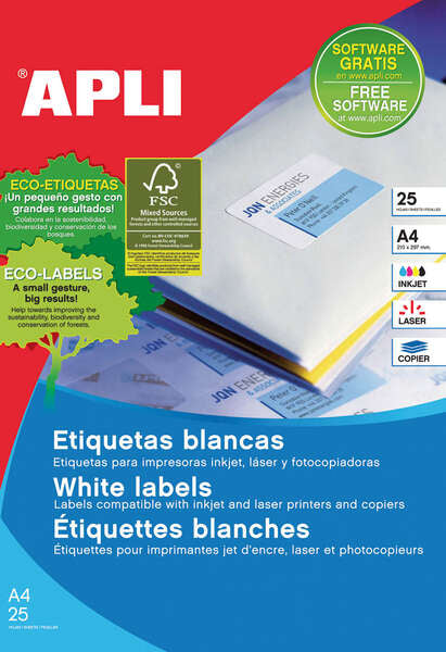 Apli Etiquetas Blancas Permanentes 105.0 x 37.0mm 25 Hojas 1 pieza(s)