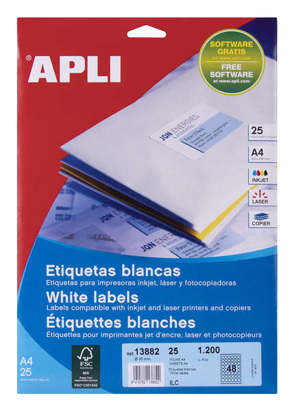 APLI - APLI ETIQUETAS BLANCO PARA INKJET  LÁSER Y FOTOCOPIADORAS / 30MM / CIRCULOS - 25 HOJAS-