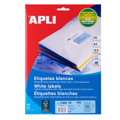 APLI - APLI ETIQUETAS REDONDAS BLANCO PARA INKJET  LÁSER Y FOTOCOPIADORAS / 40MM / CIRCULOS - 25 HOJAS-