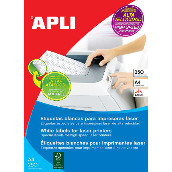 Apli Etiquetas Blancas Permanentes para Laser 38.0 x 21.2mm 250 Hojas 1 pieza(s)