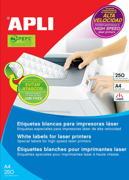 Apli Etiquetas Blancas Permanentes para Laser 105.0 x 35.0mm 250 Hojas 1 pieza(s)