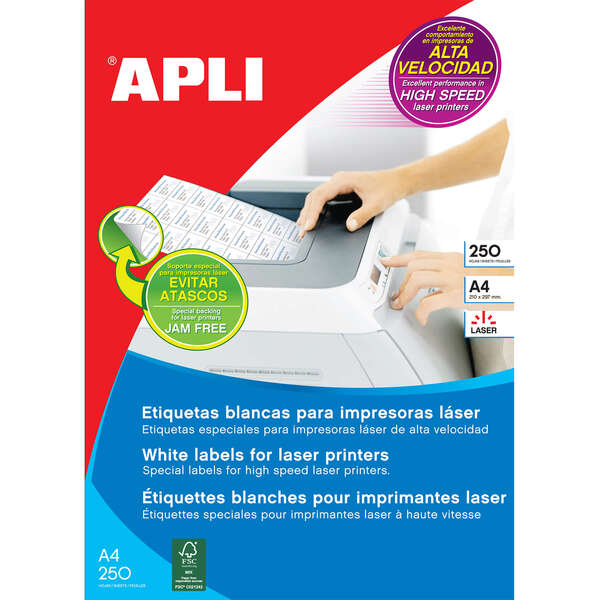 Apli Pack de 2.500 Etiquetas Blancas Permanentes para Laser 105 x 57mm (250 Hojas x 10 Etiquetas) 1 pieza(s)