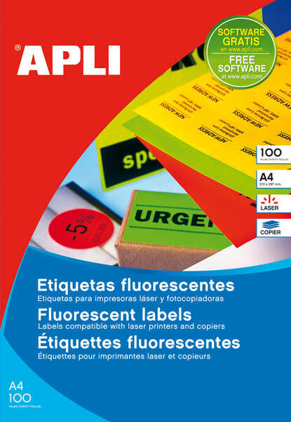 Apli Etiquetas Rojo Fluorescente Permanentes 210.0 x 297.0mm 100 Hojas 1 pieza(s)