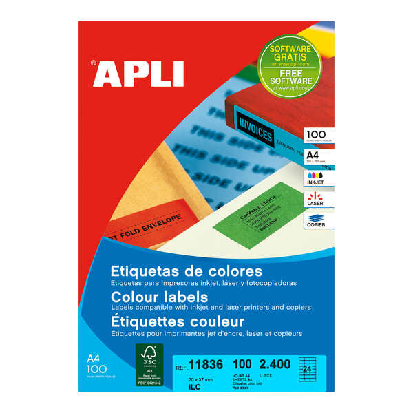 Apli Etiquetas Rojas Permanentes 70.0 x 37.0mm 100 Hojas 1 pieza(s)