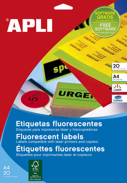 Apli Etiquetas Verde Fluorescente Permanentes 64.0 x 33.9mm 100 Hojas 1 pieza(s)