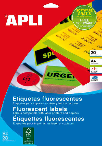 Apli Etiquetas Verde Fluorescente Permanentes 64.0 x 33.9mm 100 Hojas 1 pieza(s)