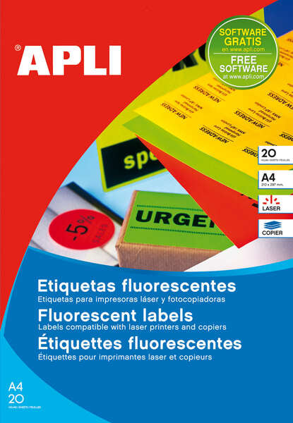 Apli Etiquetas Rojo Fluorescente Permanentes Ø 60.0mm 20 Hojas 1 pieza(s)