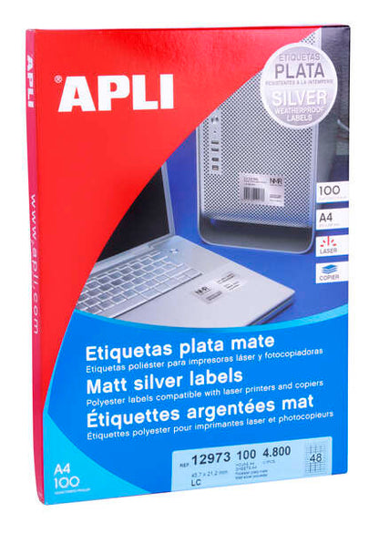 Apli Etiquetas Metalizadas Plata 45.7 x 21.2mm 100 Hojas 1 pieza(s)