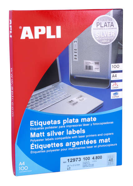 Apli Etiquetas Metalizadas Plata 45.7 x 21.2mm 100 Hojas 1 pieza(s)