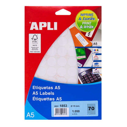 Apli Etiquetas A5 Blancas Ø 19.0mm 15 Hojas 1 pieza(s)