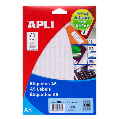 Apli Etiquetas A5 Blancas 8.0 x 20.0mm 15 Hojas 1 pieza(s)